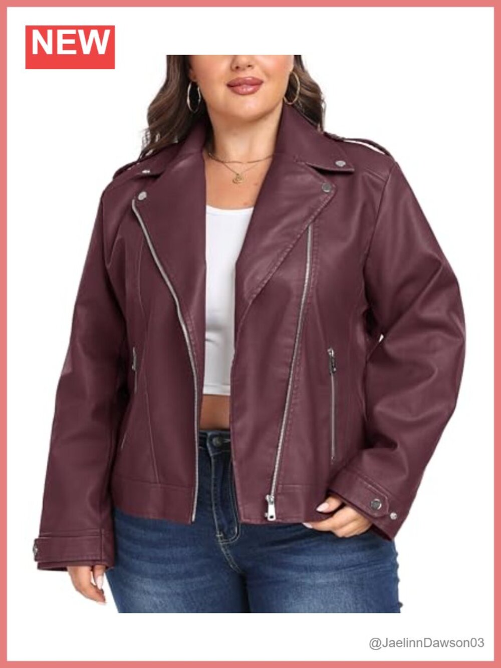 Plus Size Faux Leather Jacket Moto Biker Asymmetrical Zip Lined